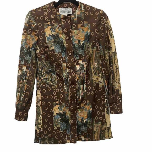 George Tops - Toby George Vintage Asian Graphic Polyester Long Sleeve Disco Shirt Size 6